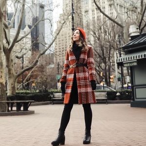 Express Plaid One Button Car Coat